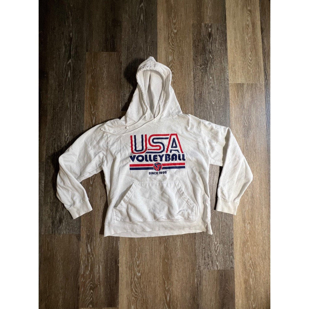 USA Volleyball Hoodie Sweatshirt Adult Small White Good Graphic Pullover